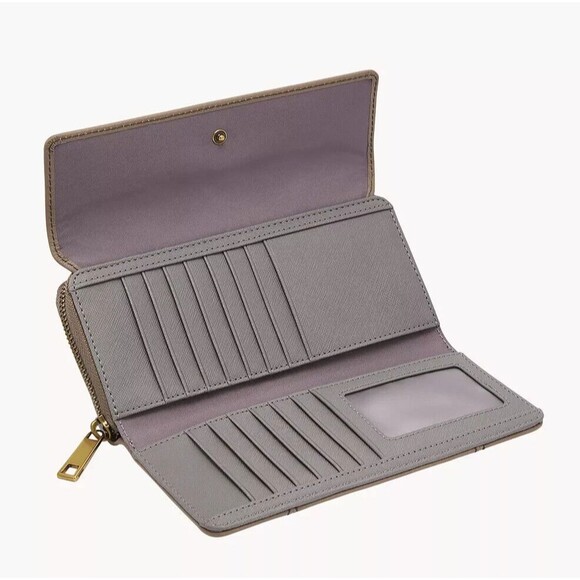 New Fossil Jori Flap Clutch RFID Leather Wallet Vintage Khaki - Picture 2 of 3